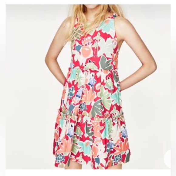 ZARA Pink Floral Open Back Mini Dress Vibrant Vacation - Picture 9 of 9